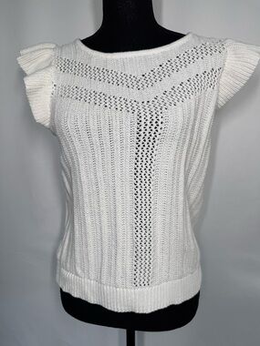 ❤️3/$30 Scoop Women’s Cap Flutter Sleeve Knit Sweater - Whisper White - Size M